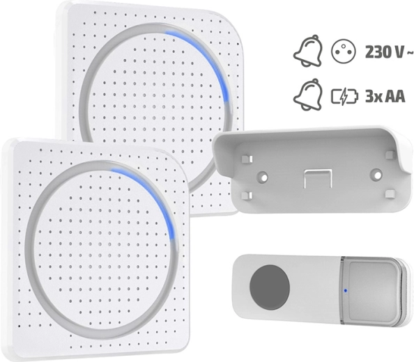 Solight sonnette sans fil avec double récepteur (prise + sur piles) 200 m blanc learning code