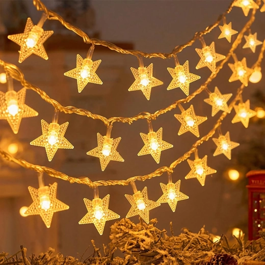 Guirlande lumineuse de Noël avec étoiles, 100 LED, blanc chaud, 10 m