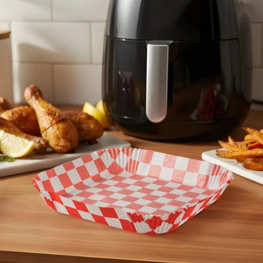 Papier cuisson pour friteuse à air chaud, quadrillé, carré 20 cm, 50 pièces