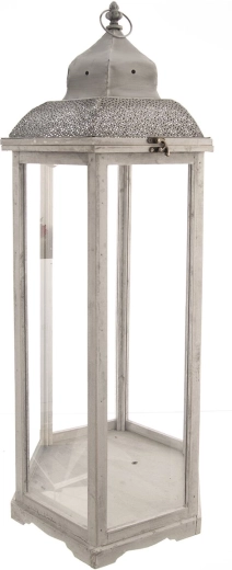 Grande lanterne ronde en bois et métal, coloris gris
