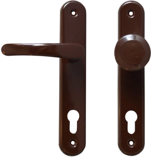 Ferrures de porte MICHAELA avec béquille et bouton fixe, marron, pour cylindre 90 mm