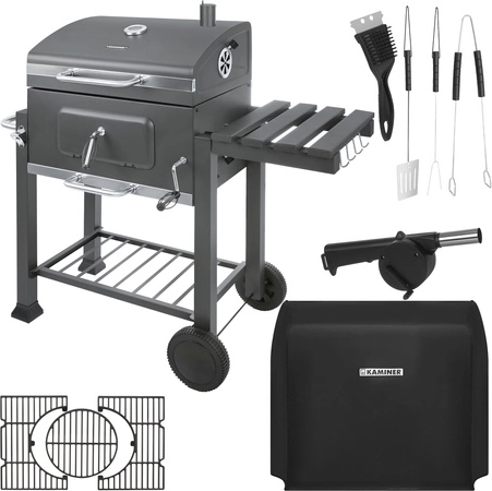 Foyer réglable en hauteur et bac à charbon en inox