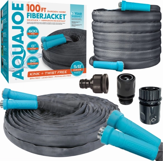 Tuyau d’arrosage AquaJoe FiberJacket 30 m avec raccords en aluminium