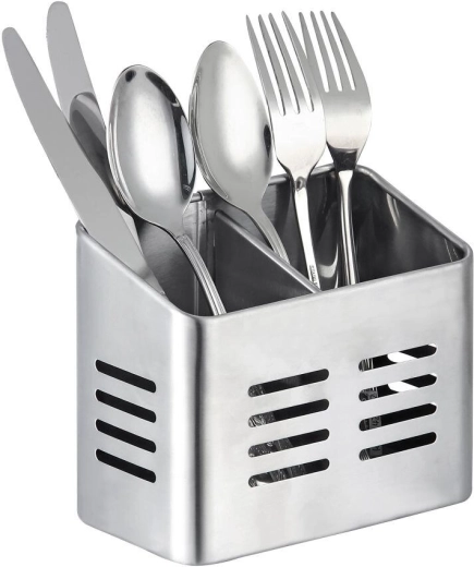 Porte-couverts en acier inoxydable avec 2 compartiments 16 × 9 × 13 cm