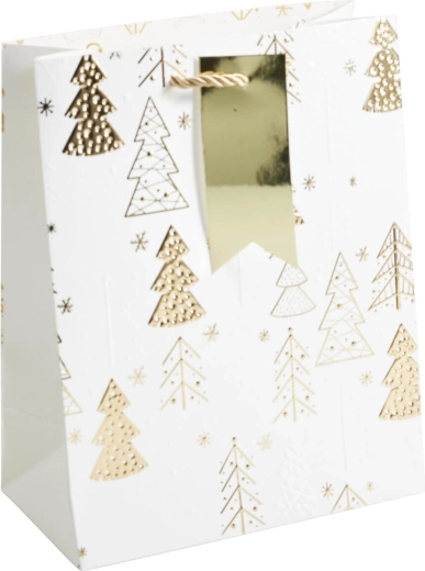 Sac cadeau de Noël blanc et doré, 23 × 18 × 10 cm - 1 pièce