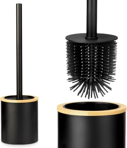 Brosse WC en silicone Vilde avec support, noire, 37 cm