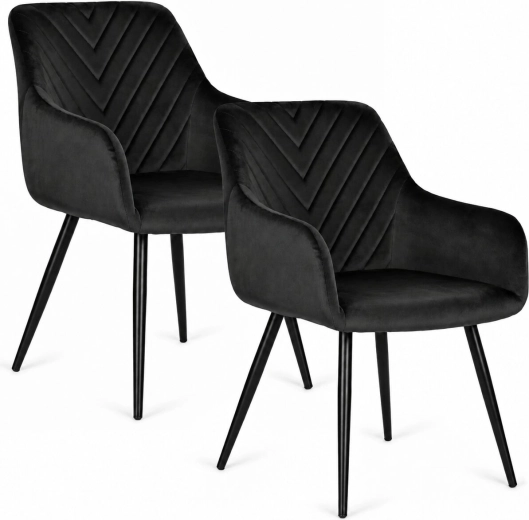 ModernHome ensemble de 2 chaises de salle à manger noires en velours avec accoudoirs