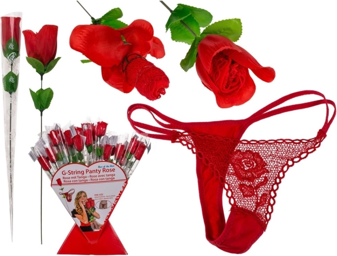 Rose rouge cadeau avec string en dentelle S–M
