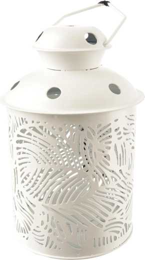 Lanterne métallique blanche avec motif de feuilles 15 cm