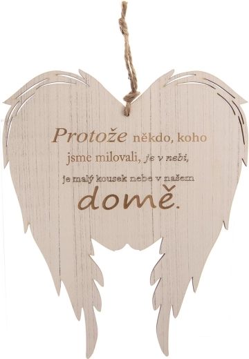 Ailes d’ange en bois avec l’inscription « parce que quelqu’un… » 31 × 38 cm