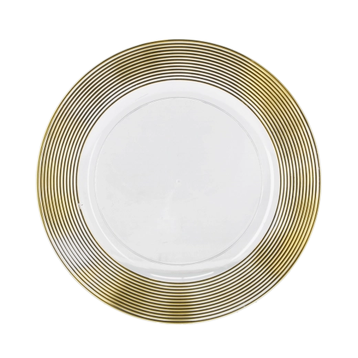 Sous-assiette décorative ronde 33 cm transparente avec bandes dorées - 1 pièce