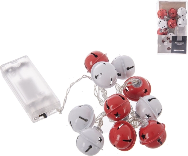 Guirlande lumineuse LED clochettes rouges – 10 LED, 120 cm
