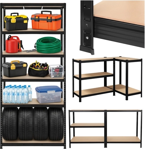 Étagère métallique pour atelier et garage 220 × 100 × 45 cm, 5 étagères, capacité 1000 kg, BIGSTREN – noir