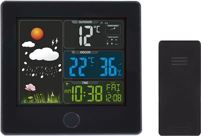 Station météo Solight avec écran LCD couleur et capteur sans fil, noire