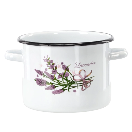Marmite émaillée 4,5 l (20 cm) blanche avec motif lavande