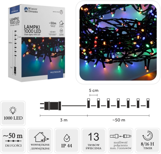 Guirlande lumineuse LED multicolore de 1000 LED, 50 m