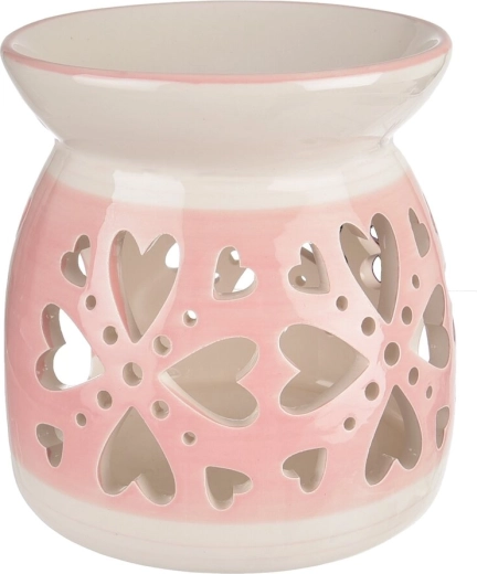 Brûle-parfum en céramique cœur rose et blanc