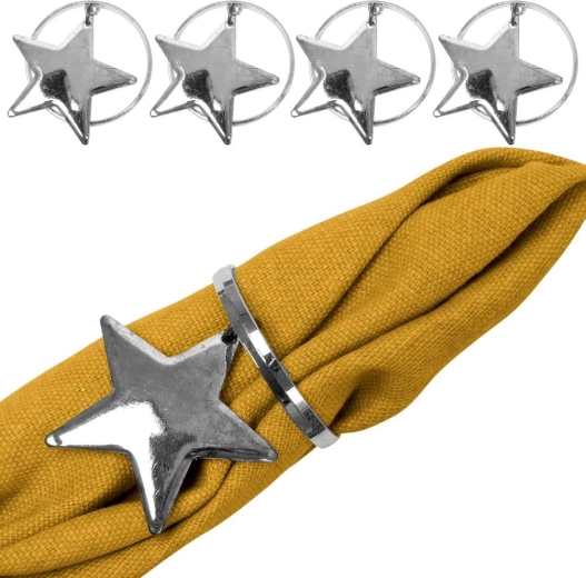 Anneaux de serviette en métal avec étoiles argentées, 4 cm, lot de 4 pièces