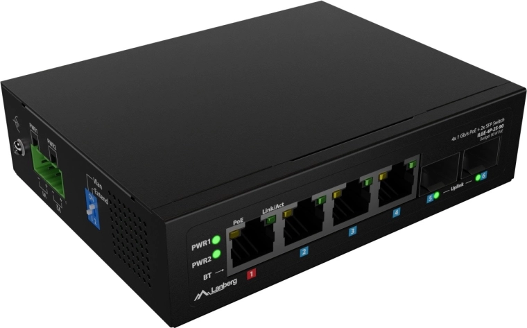 Switch PoE industriel léger Lanberg sur rail DIN 4× RJ45 + 2× SFP gigabit