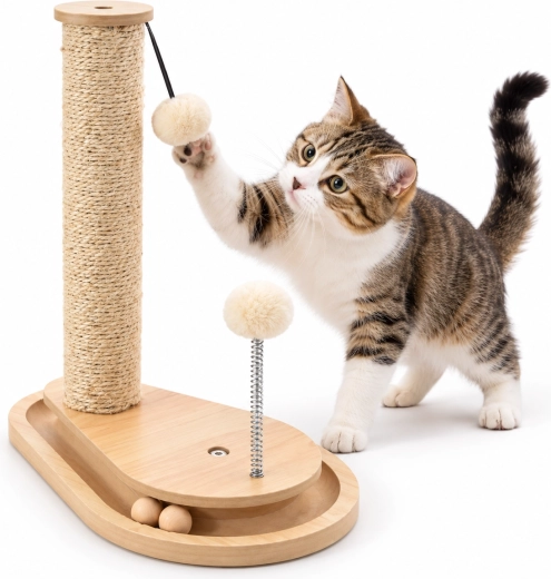 Griffoir beige pour chats avec poteau 35 × 23 × 40 cm