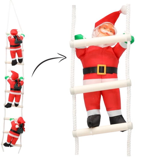 Décoration de Noël à suspendre : trois Pères Noël sur une échelle – 30 cm