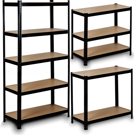 Étagère métallique HUMBERG 150 × 75 × 30 cm, noire, 5 étagères, système sans vis