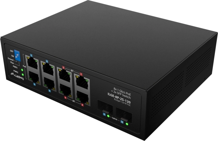 8× Gigabit PoE + 2× uplinks SFP pour une topologie flexible