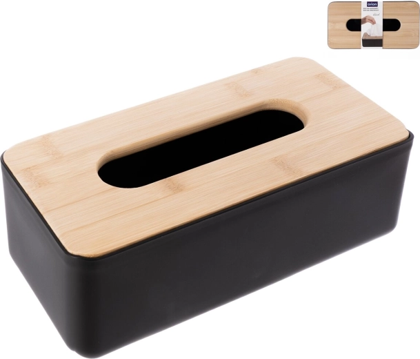 Boîte à mouchoirs noire avec couvercle en bambou