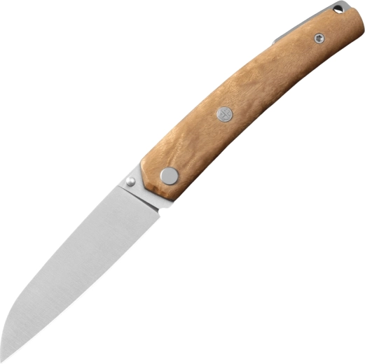 Petrified Fish Patte V7 couteau de poche 8,7 cm, satin, bois de loupe blanc