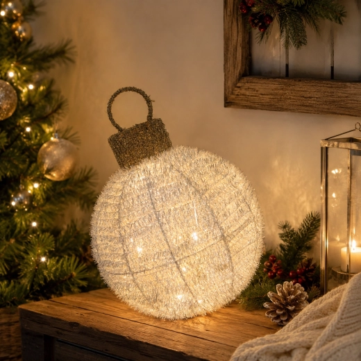 Boule LED de Noël blanche rotative 25 × 34 cm