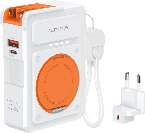 4smarts chargeur hybride 6‑en‑1 avec powerbank 10000 mAh, 22,5 W, Qi, USB‑C/USB‑A, blanc