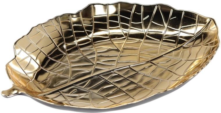 Plateau décoratif feuille dorée 39 × 27 cm