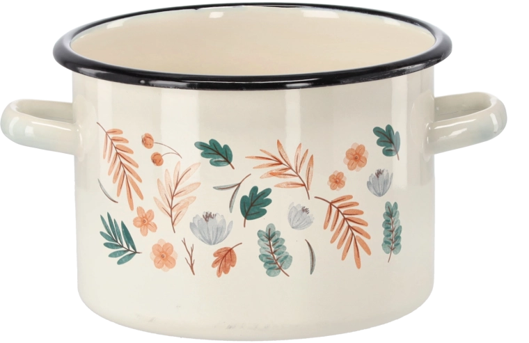 Casserole émaillée 3 l, 18 cm, crème avec motif de feuilles