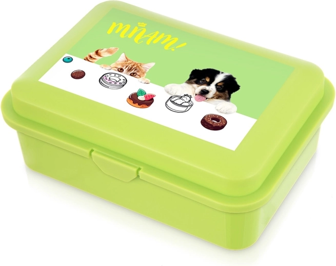 Boîte à déjeuner verte avec chien et chat 750 ml