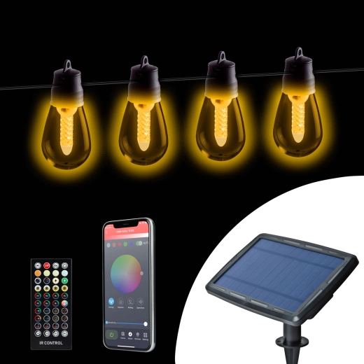 Guirlande lumineuse solaire avec 25 ampoules LED blanches et commande Bluetooth