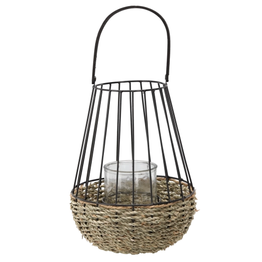 Lanterne en métal noir-brun avec insert en verre 30 × 47 cm