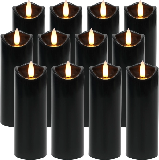 Ruhhy bougies LED pour lanternes et photophores 15 cm noires (blanc chaud), lot de 12 pcs