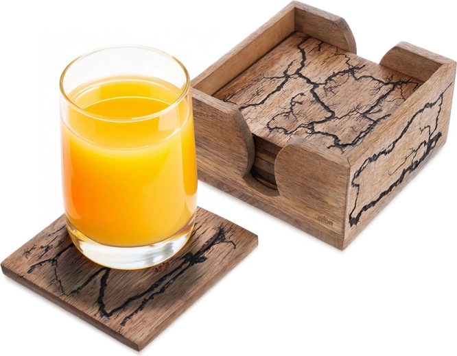 Orion sous-verres en bois de manguier avec support, 6 pièces