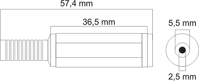 Dimensions standard 5,5 × 2,5 mm