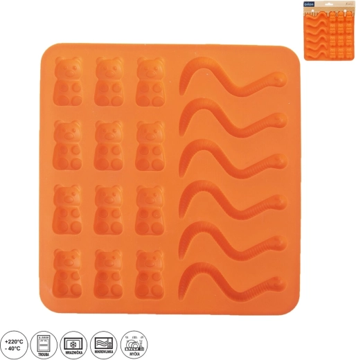 Moule en silicone pour bonbons gélifiés – vers et oursons, 18 pièces, orange
