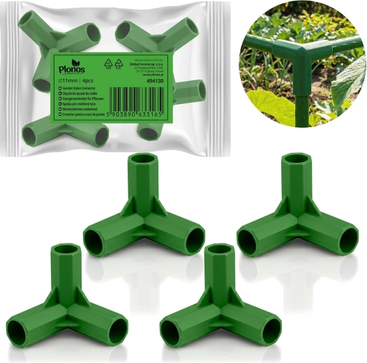 Connecteurs verts à trois voies pour tiges de jardin 11 mm – lot de 4 pièces