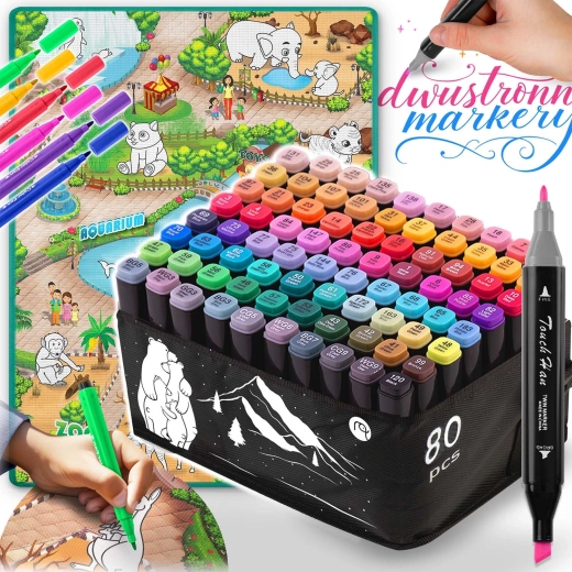 Coffret créatif : tapis à colorier 90 × 120 cm + 80 marqueurs à alcool NUKIDO