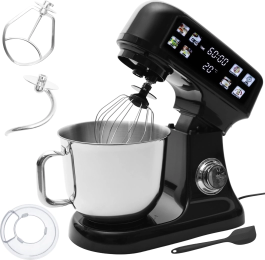 Robot pâtissier planétaire Bauerkraft avec bol de 6 l, panneau LED, fonction de fermentation et balance intégrée, noir