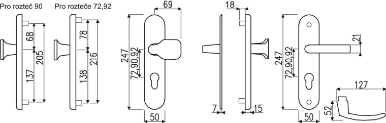 Ferrure de sécurité sans cache-cylindre 72 mm, anodisé argent RICHTER