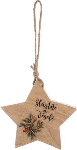 Étoile de Noël suspendue en bois avec inscription « joyeux et heureux » en bois de manguier - 1 pièce