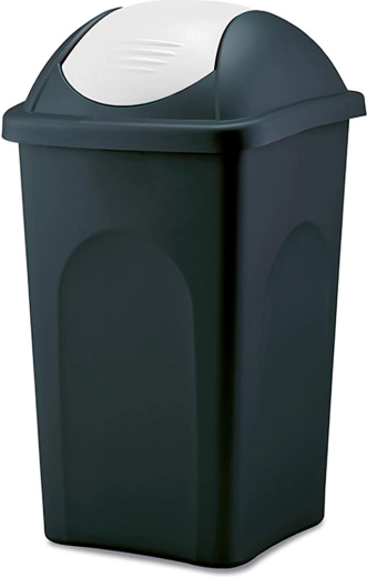 Poubelle basculante MULTIPAT 60 l, carrée, noire avec couvercle blanc