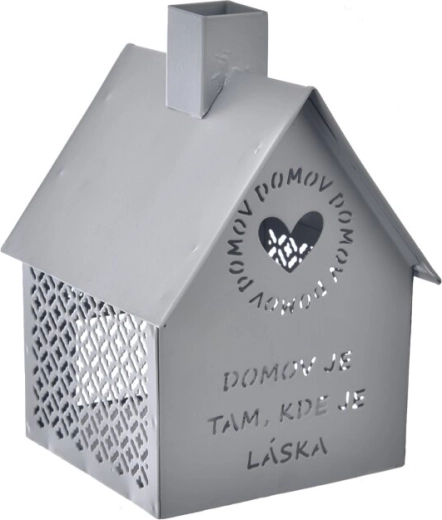 Petite maison en métal Domov – photophore pour bougie chauffe-plat, gris 15 cm