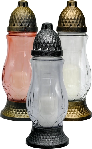 Lampe funéraire en verre 28 cm – paraffine, assortiment de couleurs