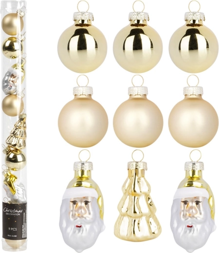 Boules de Noël dorées incassables 3 cm et 5 cm, lot de 9 pièces