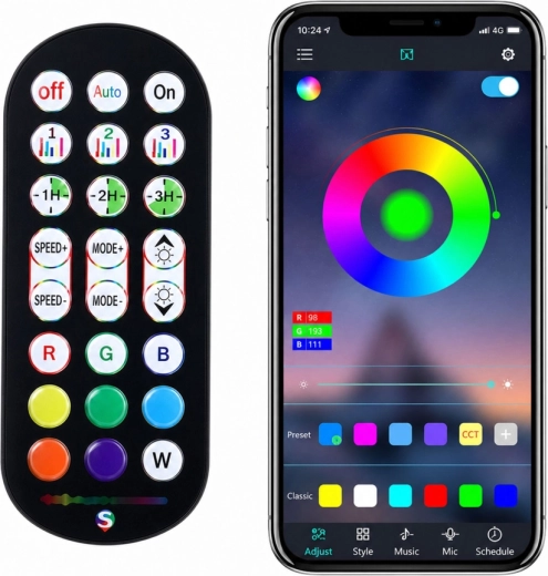 Contrôle via application et télécommande + mode musical et minuteur